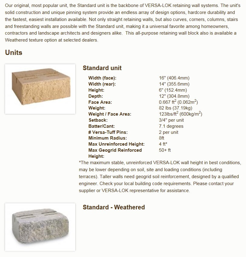 Buy VersaLok Gray Standard Block South Shore Landscape Supply